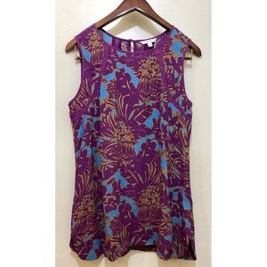 Cabi Top Womens Floral Tropical Sleeveless Top L Purple Blue Island Beach Summer
